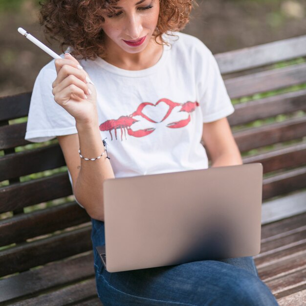 Free photo girl with a laptop