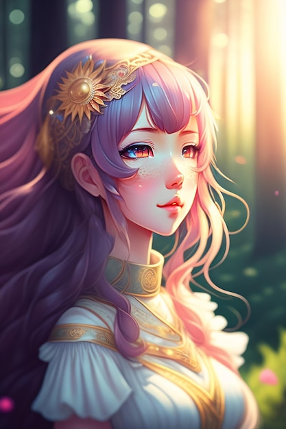 Free photo a girl with purple hair and a golden crown