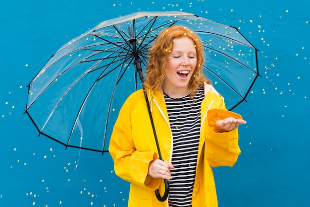 Free photo girl with transparent umbrella