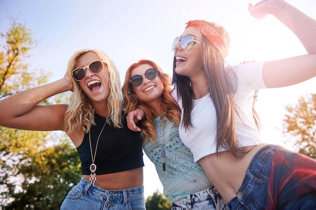 Girls having fun in skatepark