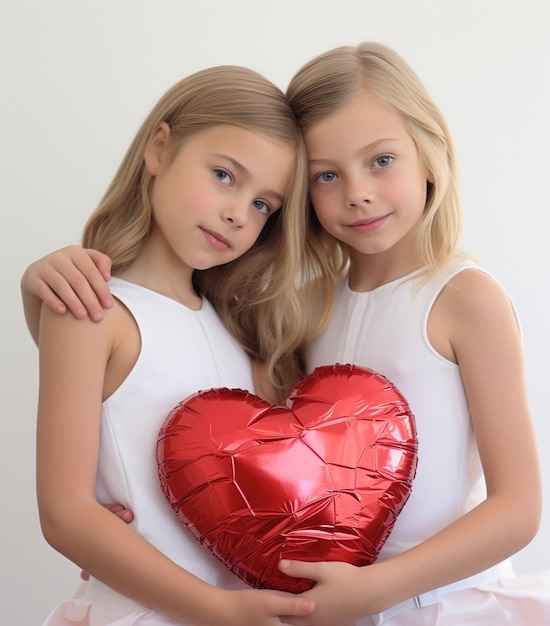 Girls holding heart shaped object