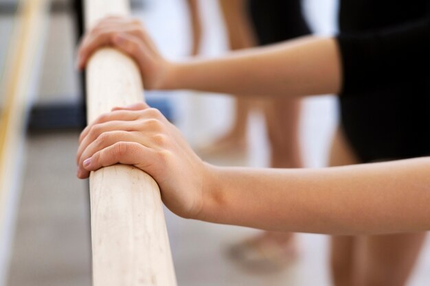 Girls practicing and exercising during ballet classes