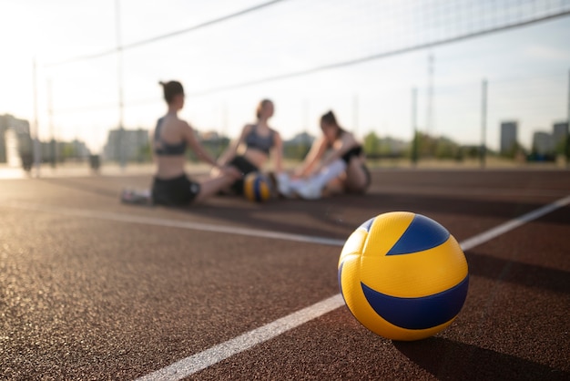 Girls preparing on volleyball field