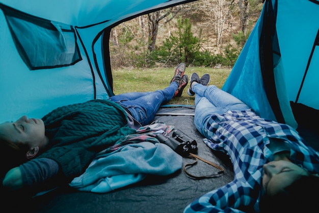 Free photo girls resting in the tent