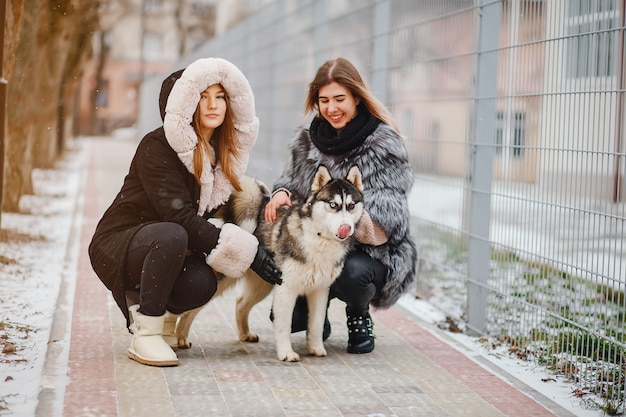 Free photo girls with dog