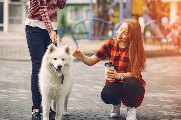 girls with dog