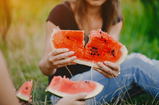 Free photo girls with watermelon