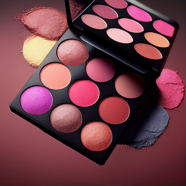 Free photo glamour make up palette with multi colored eyeshadows generative ai