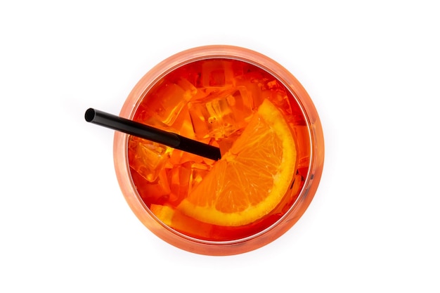 Glass of aperol spritz cocktail isolated on white background