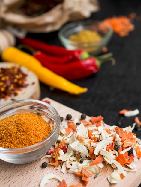 Free Photo glass bowl full of spices and chillies