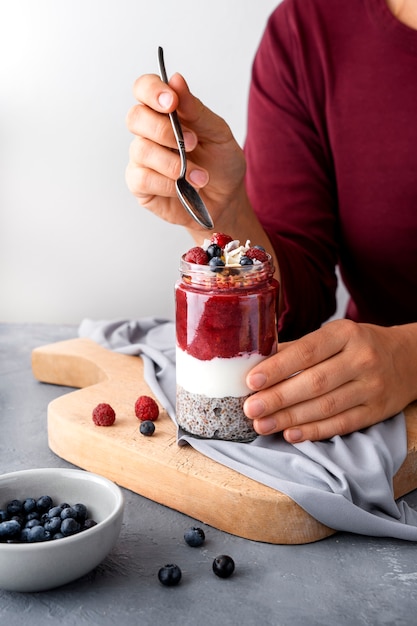 Free Photo glass cup of delicious acai brazilian dessert