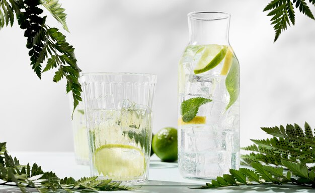 Free Photo glass and jar with lime drink