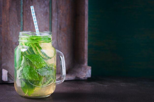 Glass jar with organic drink