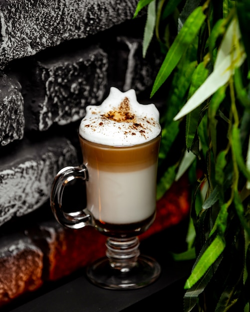 Free Photo a glass of two layered coffee drink with foam on top