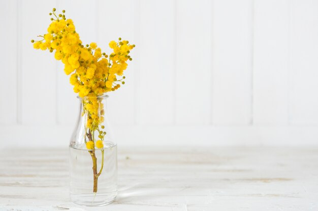 Glass vase with pretty yellow flowers