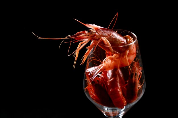 Glass with prawns inside