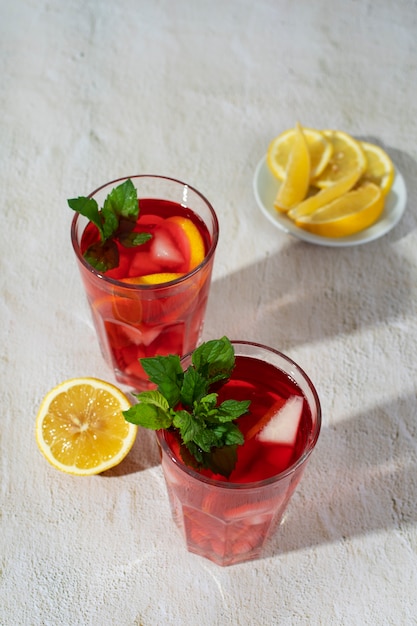 Glasses of refreshing hibiscus ice tea