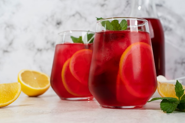 Glasses of refreshing hibiscus ice tea