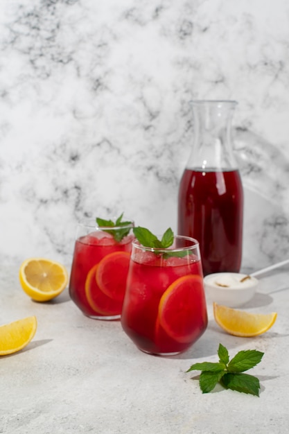 Glasses of refreshing hibiscus ice tea