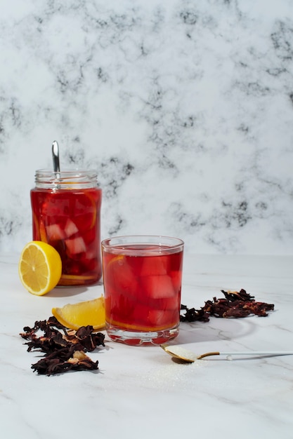 Glasses of refreshing hibiscus ice tea