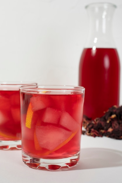 Glasses of refreshing hibiscus ice tea