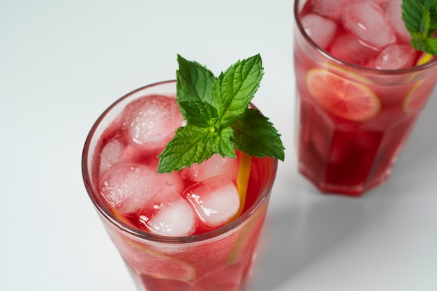 Glasses of refreshing hibiscus ice tea