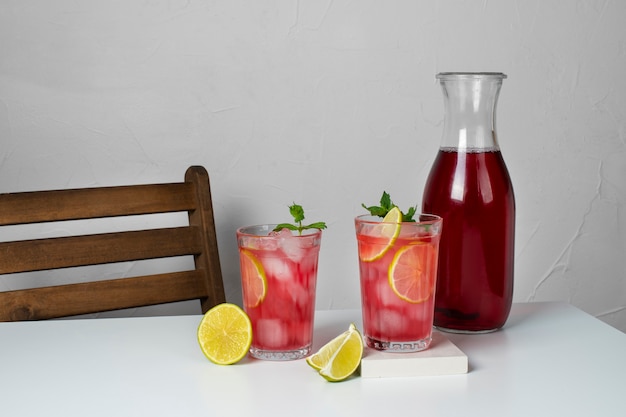 Free Photo glasses of refreshing hibiscus ice tea