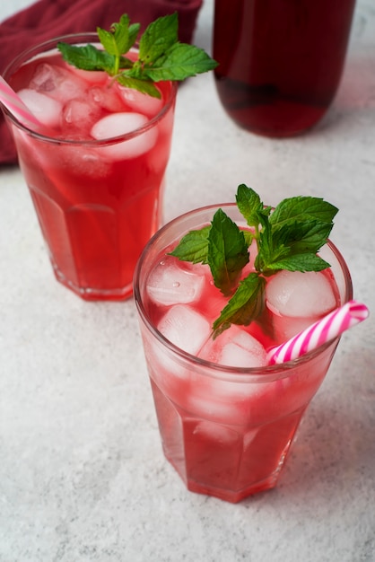 Glasses of refreshing hibiscus ice tea