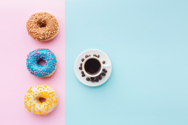 Glazed donuts set with coffee