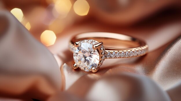 A Gleaming Ring on Silk with Shimmering Bokeh Lights