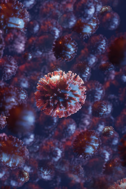 Free Photo global pandemic under the microscope, representation of coronavirus in macro. 3d render image.