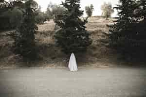 Free photo gloomy ghost standing on countryside road