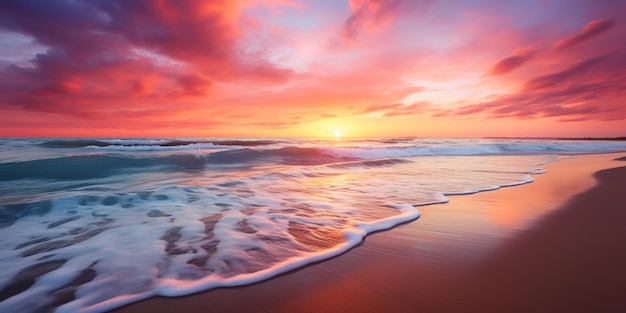 Free Photo glorious sunset sky as a backdrop to a tranquil beach