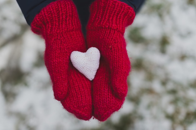 Free Photo gloved hands holding a white heart