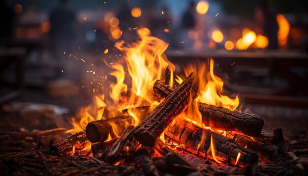 Glowing bonfire burns bright heating nature winter night generated by artificial intelligence