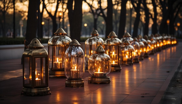 Free photo glowing candle illuminates tranquil autumn night celebrating nature romance generated by artificial intelligence