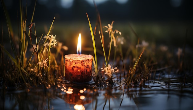 Free Photo glowing candle illuminates tranquil night symbolizing spirituality and love generated by artificial intelligence