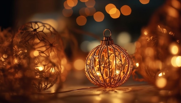 Free photo glowing christmas tree ornament brings festive cheer generated by ai