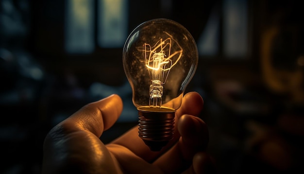 The glowing filament ignites inspiration for bright ideas indoors generated by AI