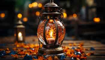 Free photo glowing lantern illuminates dark night symbolizing spirituality and celebration generated by artificial intelligence