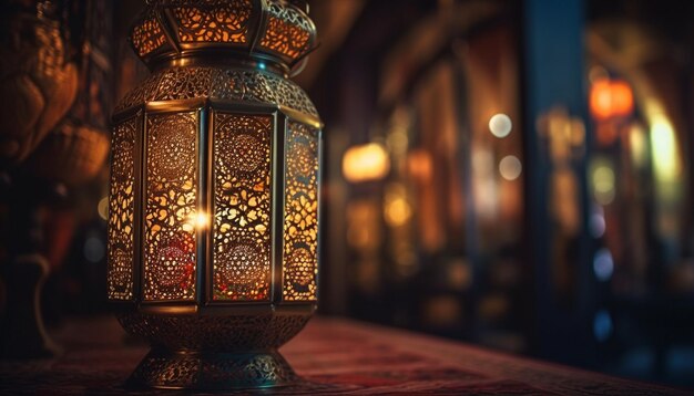 Glowing lantern illuminates dark night with spirituality generated by AI