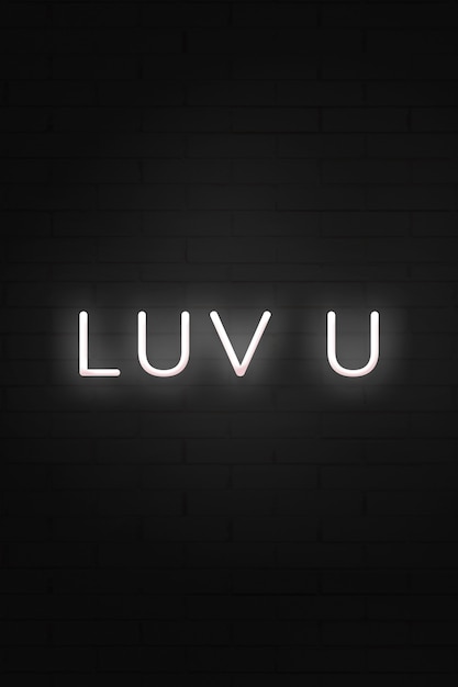 Free photo glowing luv u neon typography on a black background