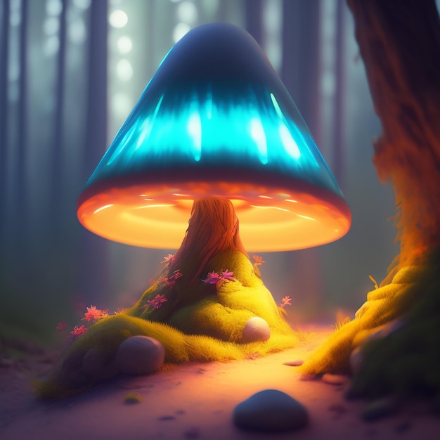 Free photo a glowing mushroom lamp with a blue light on it