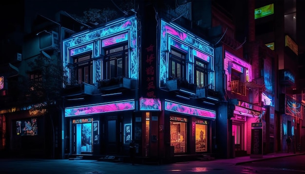 Free Photo glowing nightlife vibes in modern city streets generated by ai