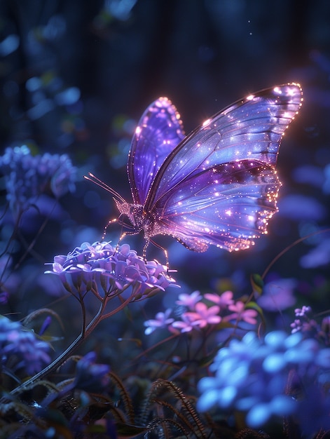 Glowing purple 3d butterfly