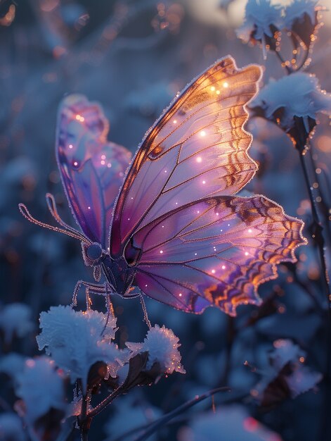 Glowing purple 3d butterfly