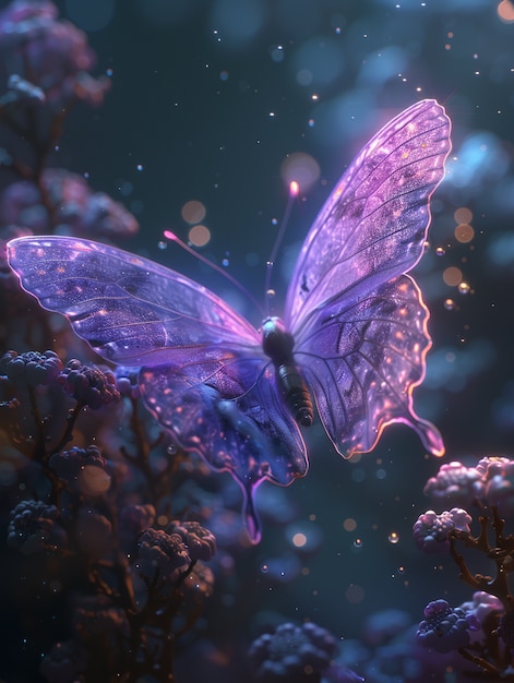 Glowing purple 3d butterfly