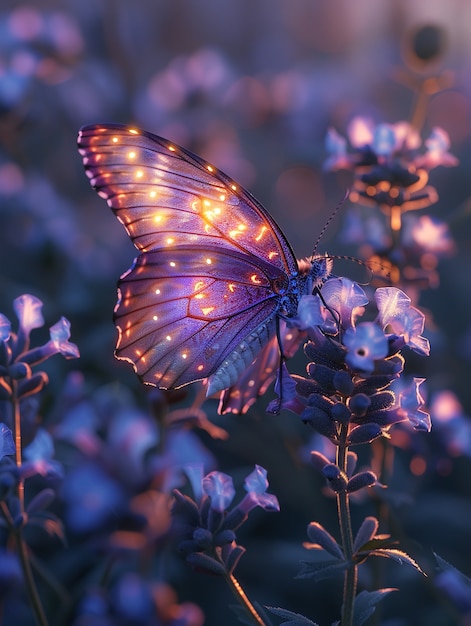 Glowing purple 3d butterfly