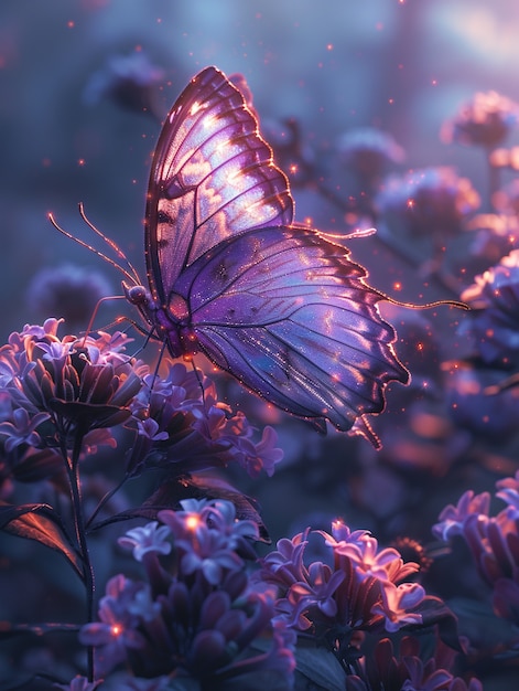 Glowing purple 3d butterfly