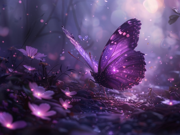 Glowing purple 3d butterfly